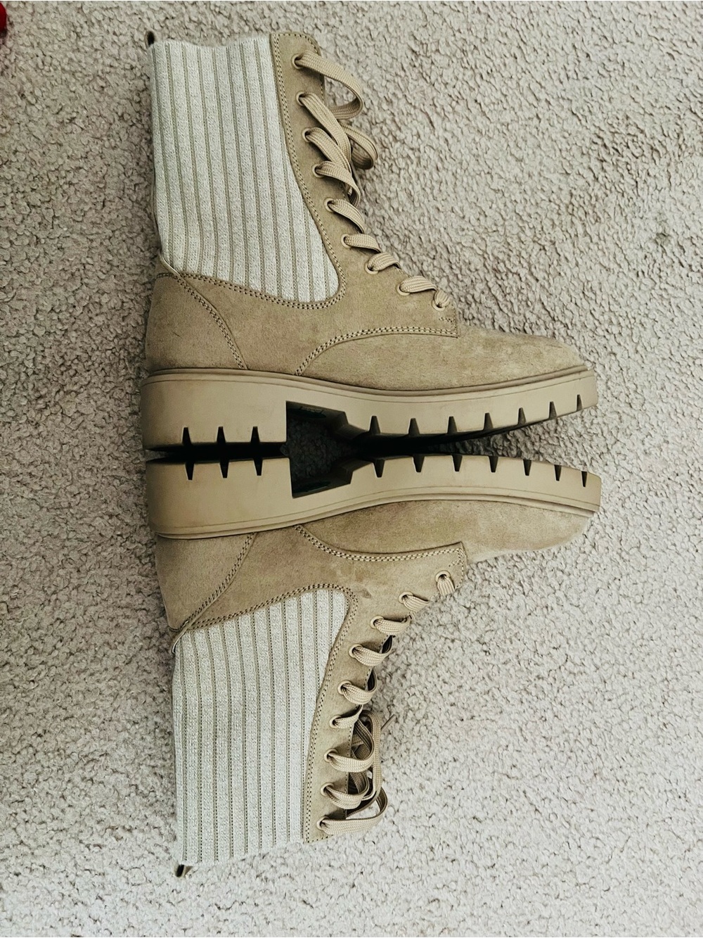 Tan Combat-Style Lace-Up Boots